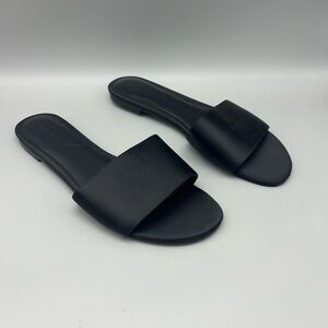 Banana Republic Sandals Womens 8 Black Slide Slip On Open Toe Flat Shoes Minimal